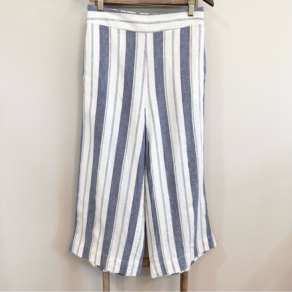 Madewell Huston Linen Blend Stripe Pull On Crop Pant Blue/White Size Med… - Picture 2 of 16